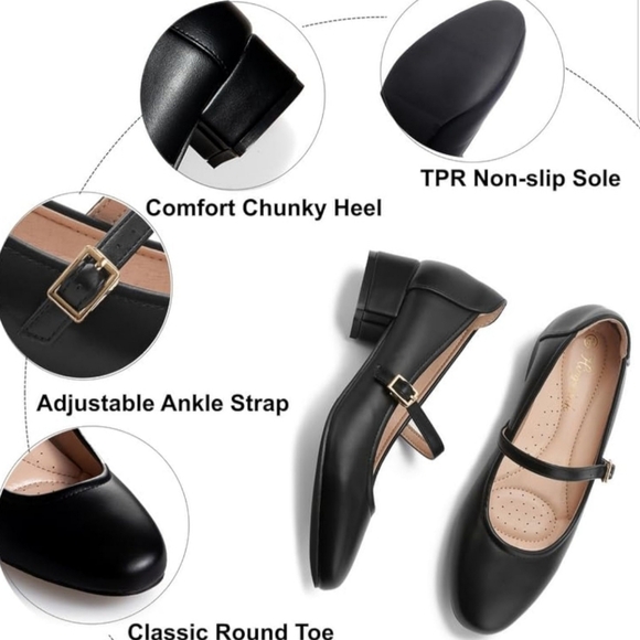 NEW Woman Mary Jane Shoes Low Heels Dress Pumps 2 Inch Chunky Heel Ankle - Picture 4 of 8